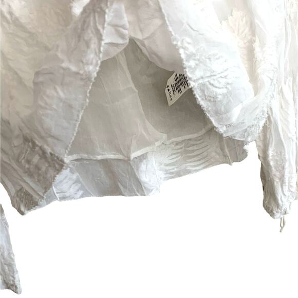 Aritzia Wilfred Palm Leaf Frayed Sheer Peasant Long Sleeve Blouse Top White XS - Picture 8 of 12